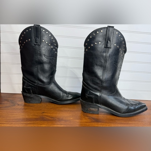 Harley Davidson women’s black leather silver studded cowboy boots. Size 8M - Picture 8 of 16